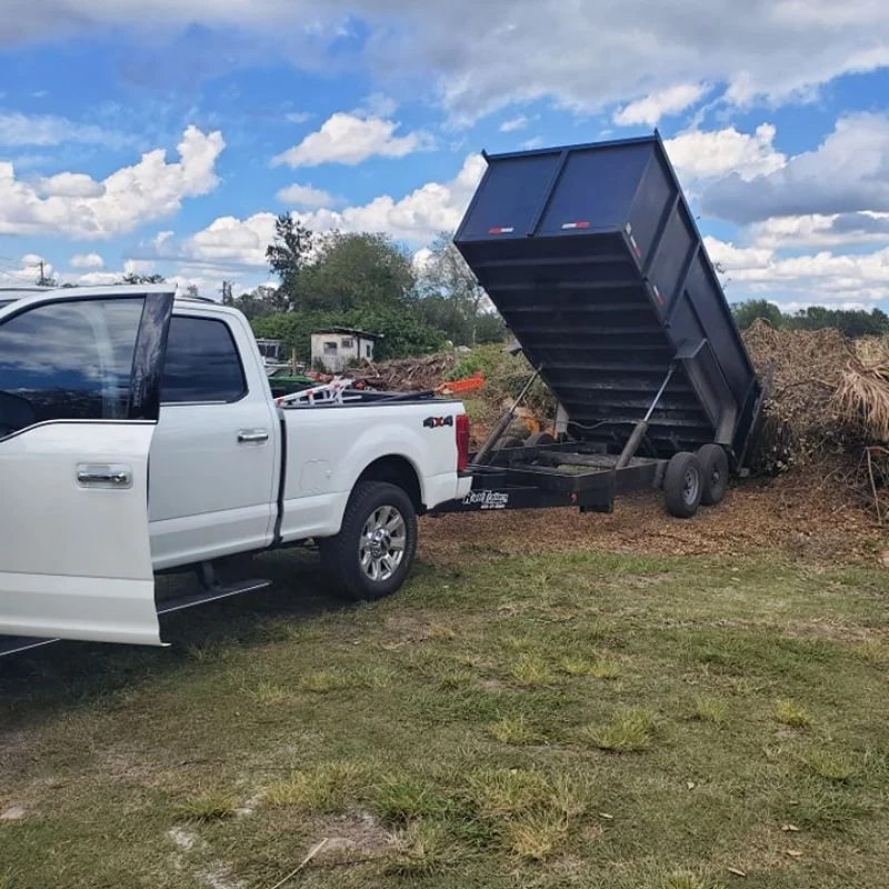 Dump truck removing tree debris after service Tampa