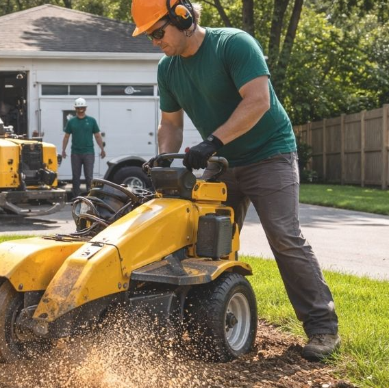 Stump grinding machine removing tree stump Tampa