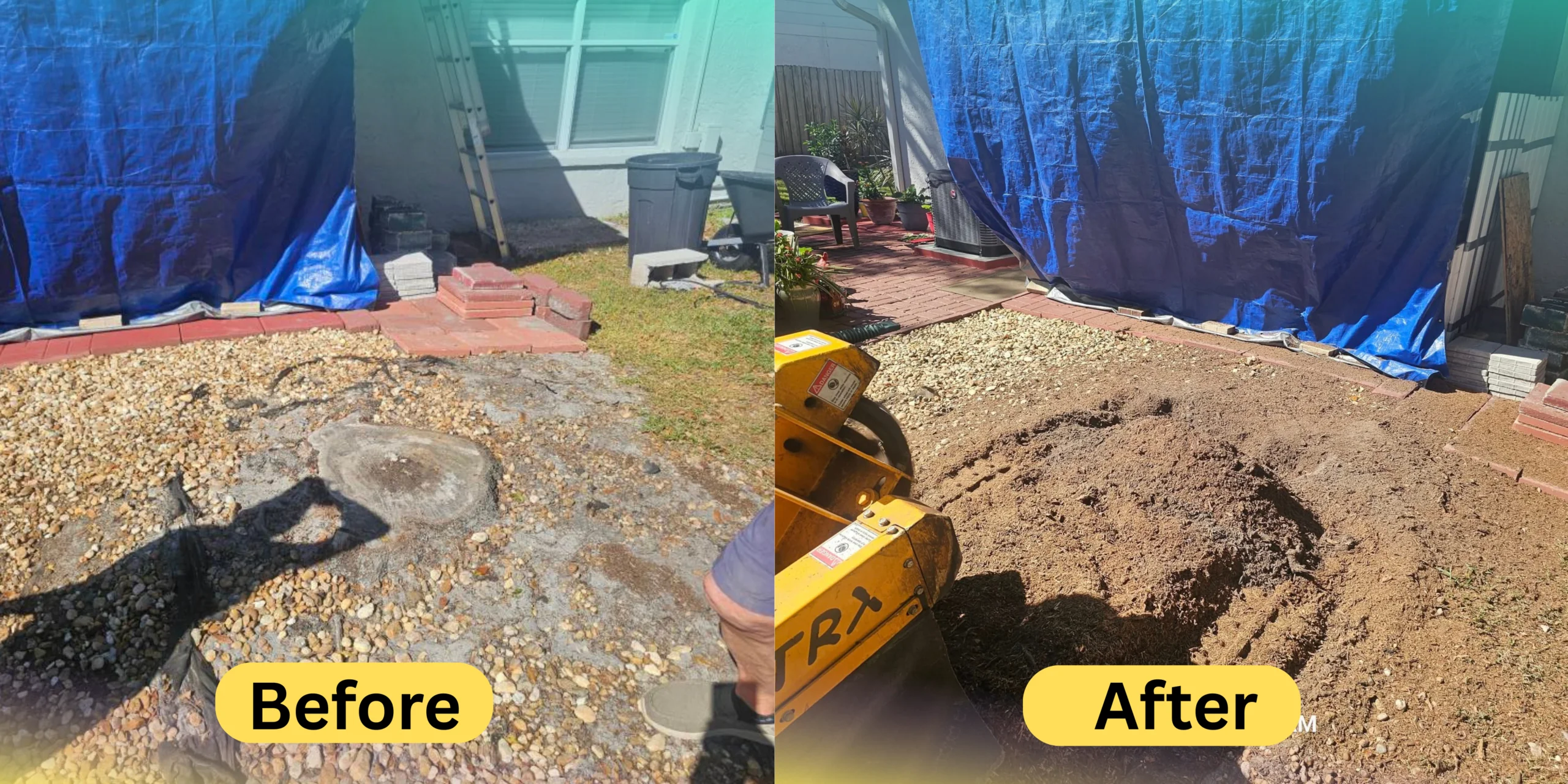 Front yard stump removal in Riverview FL showing clean leveled lawn after professional stump grinding